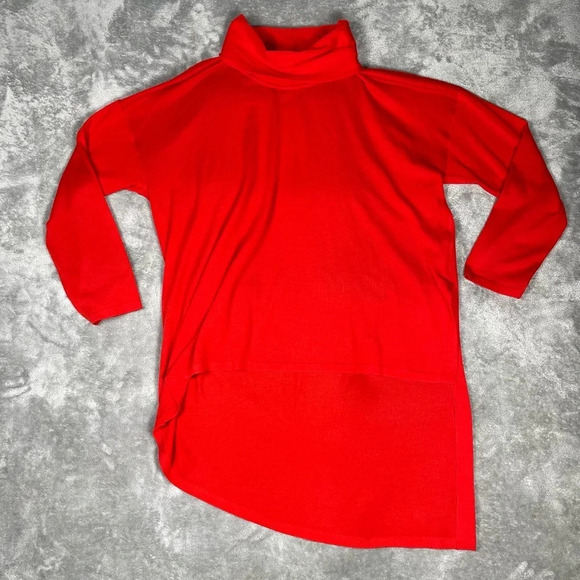 Eileen Fisher Sweater Women's XL Red Asymmetrical Merino Wool Drapey Cowl Casual - Picture 7 of 14